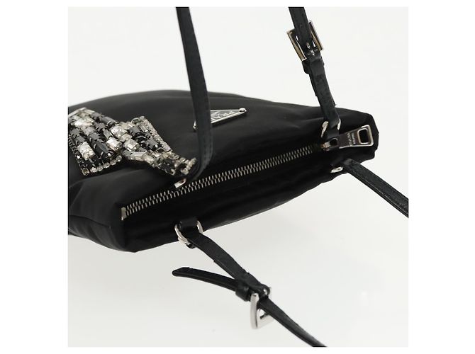 Borsa a spalla con catena Prada in nylon nero e argento autentica 100262AV - vista 6