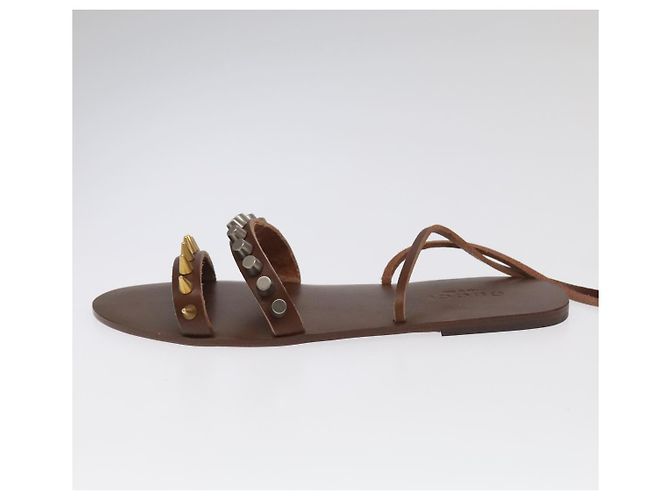 Sandali GUCCI Legno Metallo 6 1/2 Marrone Oro Argento 563515 Auth bs19479V D'oro - vista 17