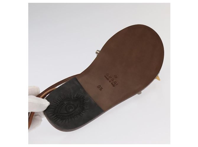 Sandali GUCCI Legno Metallo 6 1/2 Marrone Oro Argento 563515 Auth bs19479V D'oro - vista 19