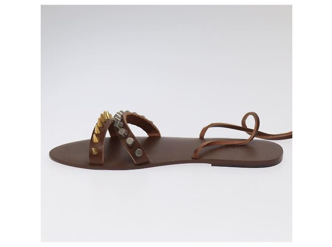 Sandali GUCCI Legno Metallo 6 1/2 Marrone Oro Argento 563515 Auth bs19479V D'oro - vista 4
