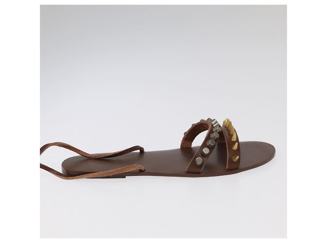 Sandali GUCCI Legno Metallo 6 1/2 Marrone Oro Argento 563515 Auth bs19479V D'oro - vista 5