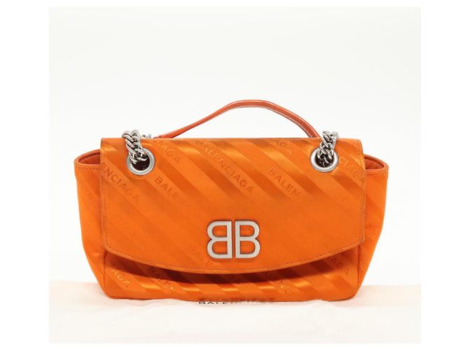 BB Round Balenciaga Borsa a spalla rotonda Chain BB in nylon arancione 501681 Auth bs19960V - vista 12