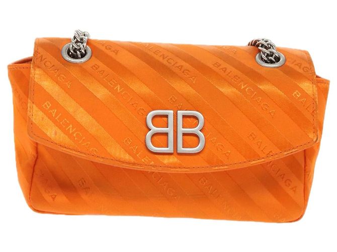 BB Round Balenciaga Borsa a spalla rotonda Chain BB in nylon arancione 501681 Auth bs19960V - vista 13