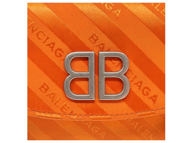 BB Round Balenciaga Borsa a spalla rotonda Chain BB in nylon arancione 501681 Auth bs19960V - vista 17
