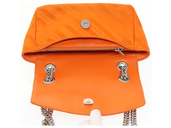 BB Round Balenciaga Borsa a spalla rotonda Chain BB in nylon arancione 501681 Auth bs19960V - vista 18