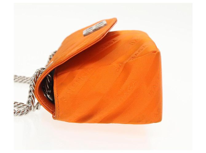 BB Round Balenciaga Borsa a spalla rotonda Chain BB in nylon arancione 501681 Auth bs19960V - vista 4