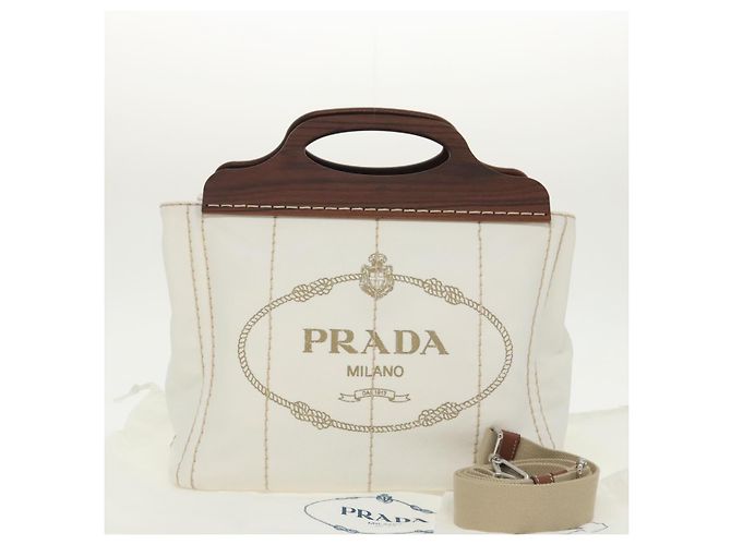 PRADA Borsa Canapalage in Tela Bianca Argento 1BG350 Auth 101308SV Bianco - vista 12