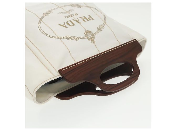 PRADA Borsa Canapalage in Tela Bianca Argento 1BG350 Auth 101308SV Bianco - vista 6