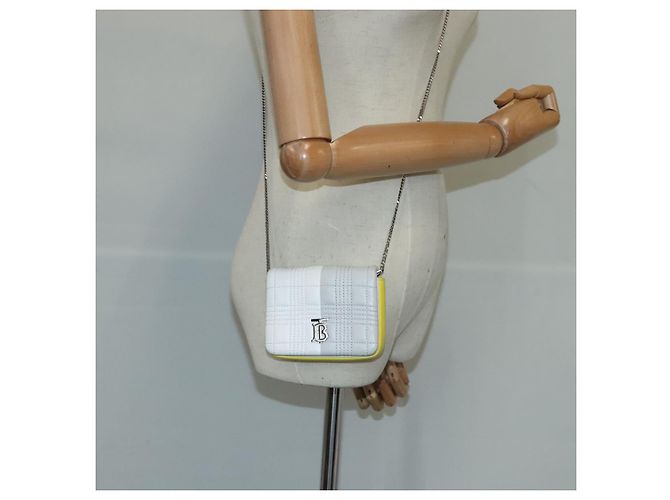 Burberry Borsa a spalla TB Chain in pelle bianca e gialla Auth 102462V Bianco Giallo - vista 23