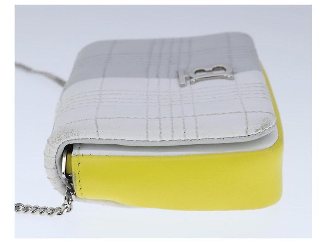 Burberry Borsa a spalla TB Chain in pelle bianca e gialla Auth 102462V Bianco Giallo - vista 4