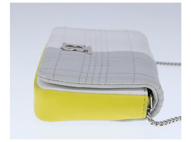Burberry Borsa a spalla TB Chain in pelle bianca e gialla Auth 102462V Bianco Giallo - vista 5