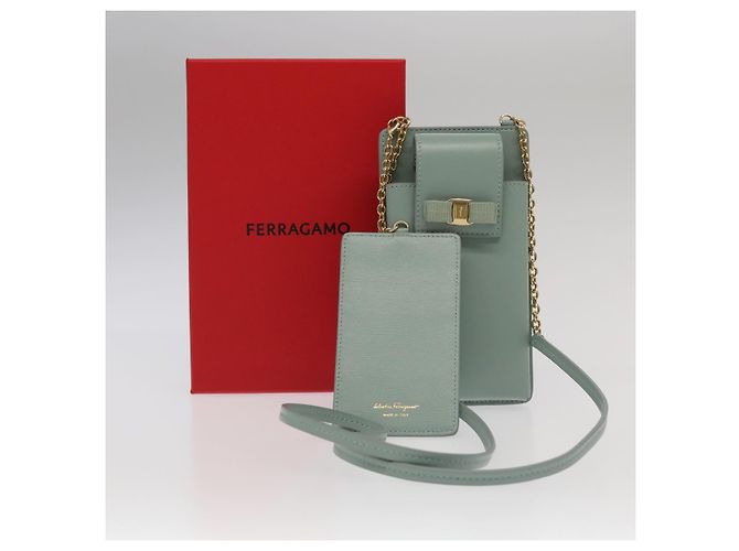 Borsa a spalla in pelle per smartphone Salvatore Ferragamo blu Auth 105369V - vista 12