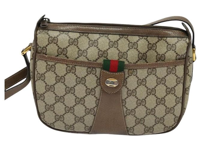 Borsa a Spalla GUCCI GG Supreme Web Sherry Line PVC Beige Oro Rosso Auth ep9570 D'oro - vista 13