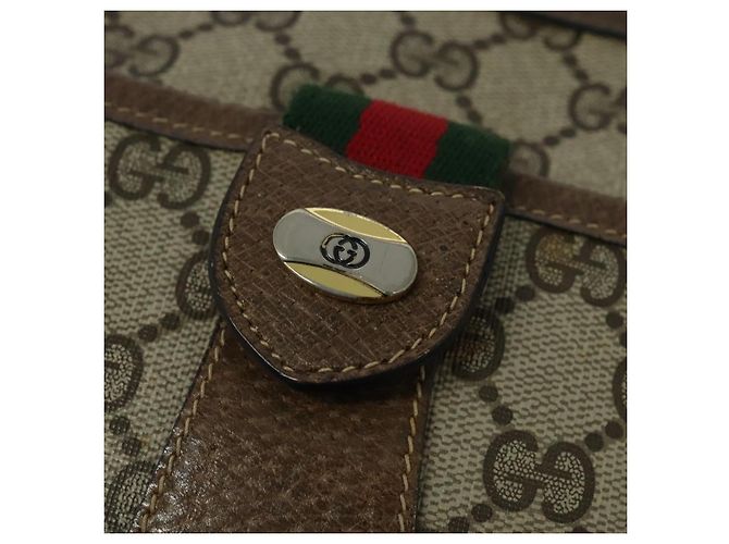 Borsa a Spalla GUCCI GG Supreme Web Sherry Line PVC Beige Oro Rosso Auth ep9570 D'oro - vista 17