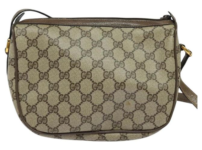Borsa a Spalla GUCCI GG Supreme Web Sherry Line PVC Beige Oro Rosso Auth ep9570 D'oro - vista 2
