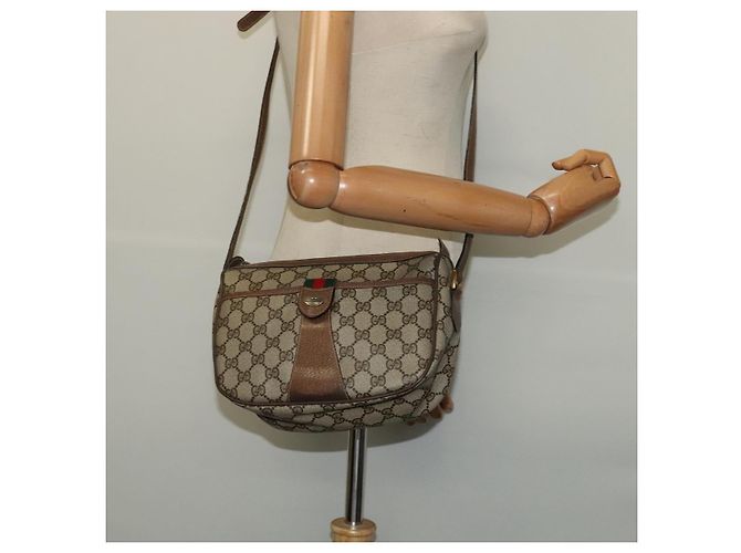 Borsa a Spalla GUCCI GG Supreme Web Sherry Line PVC Beige Oro Rosso Auth ep9570 D'oro - vista 21