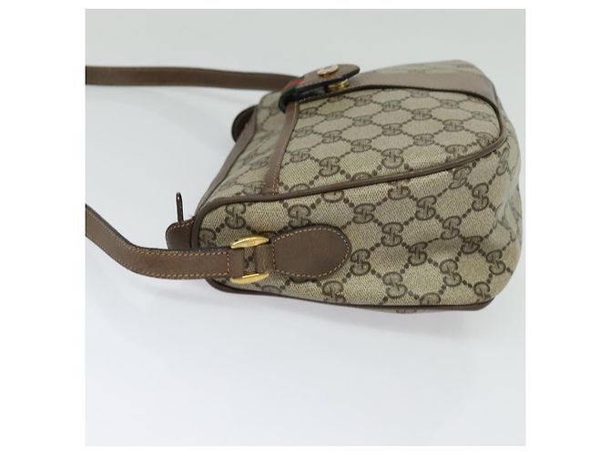 Borsa a Spalla GUCCI GG Supreme Web Sherry Line PVC Beige Oro Rosso Auth ep9570 D'oro - vista 3
