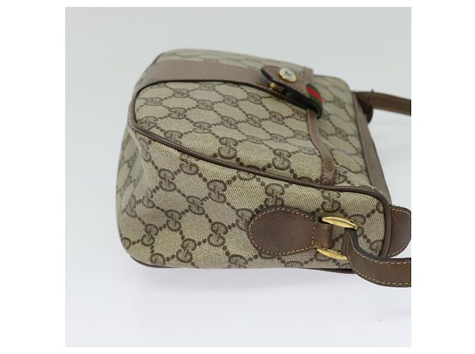 Borsa a Spalla GUCCI GG Supreme Web Sherry Line PVC Beige Oro Rosso Auth ep9570 D'oro - vista 4