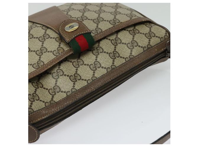 Borsa a Spalla GUCCI GG Supreme Web Sherry Line PVC Beige Oro Rosso Auth ep9570 D'oro - vista 6