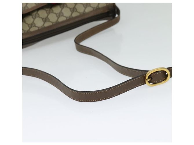 Borsa a Spalla GUCCI GG Supreme Web Sherry Line PVC Beige Oro Rosso Auth ep9570 D'oro - vista 7