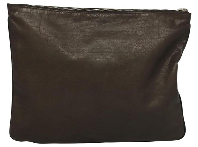 Borsa Clutch Berluti Calligrafia Pelle Marrone Argento Auth bs28029 - vista 2