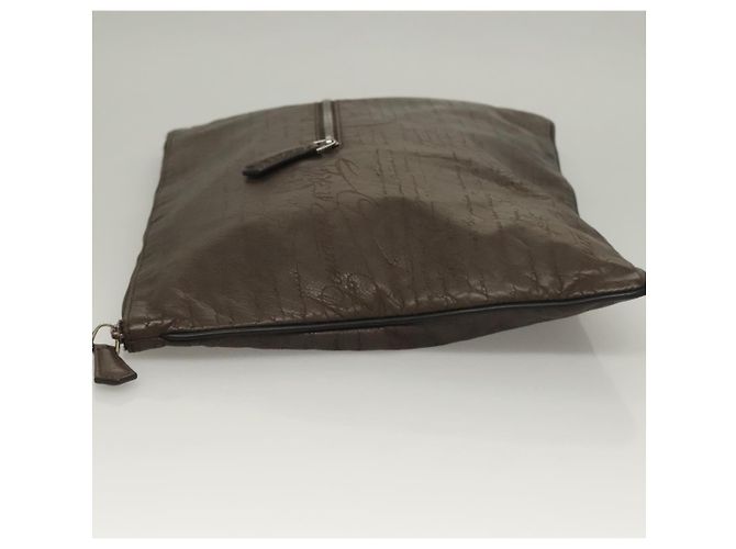 Borsa Clutch Berluti Calligrafia Pelle Marrone Argento Auth bs28029 - vista 4