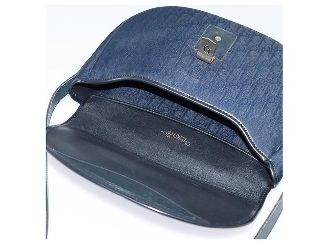 Borsa a Spalla in Tela Trotter Christian Dior Blu Navy Oro Auth gh485 D'oro - vista 10