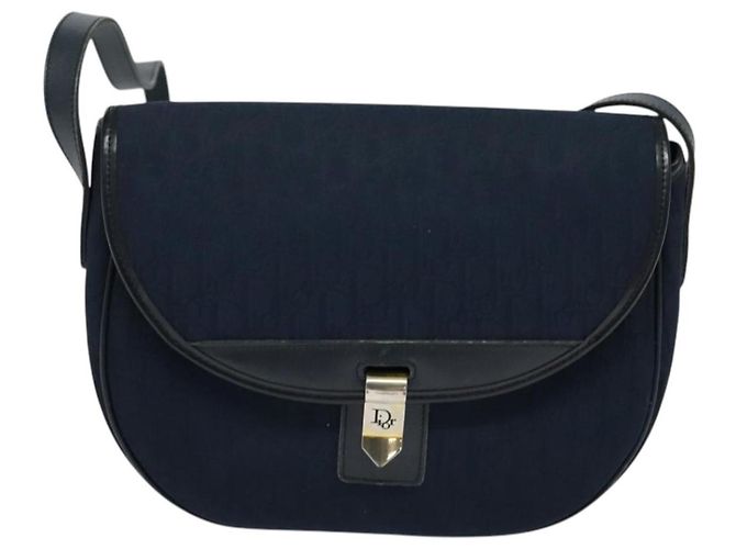 Borsa a Spalla in Tela Trotter Christian Dior Blu Navy Oro Auth gh485 D'oro - vista 13