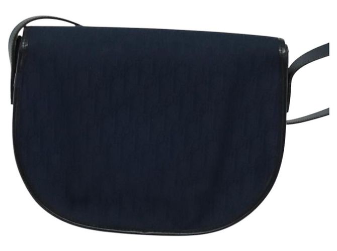 Borsa a Spalla in Tela Trotter Christian Dior Blu Navy Oro Auth gh485 D'oro - vista 2