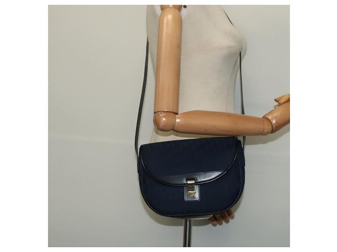 Borsa a Spalla in Tela Trotter Christian Dior Blu Navy Oro Auth gh485 D'oro - vista 21