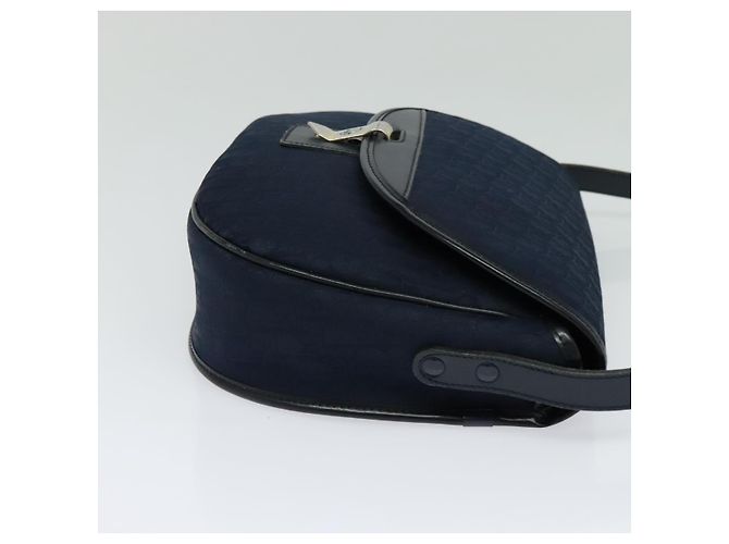 Borsa a Spalla in Tela Trotter Christian Dior Blu Navy Oro Auth gh485 D'oro - vista 4