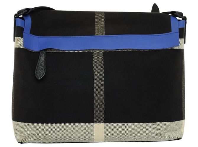 Burberry Borsa a Spalla in Tela Nera e Blu Auth BD741V Nero - vista 2