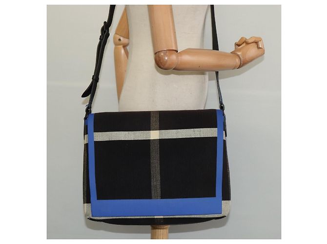 Burberry Borsa a Spalla in Tela Nera e Blu Auth BD741V Nero - vista 21