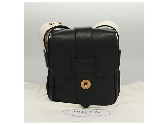 Borsa a Spalla in Pelle Nera e Bianca Auth 117019V di PRADA Nero Bianco - vista 12