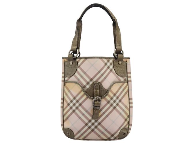 Burberry Borsa Tote Nova Check in PVC Rosa Auth BD898 - vista 2