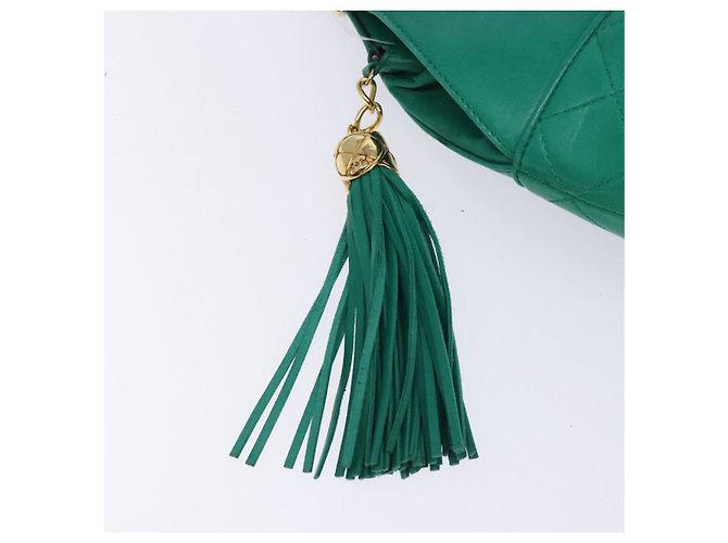 CHANEL Borsa a Mano con Catena in Pelle di Agnello Verde Oro CC Auth gh309 D'oro - vista 10