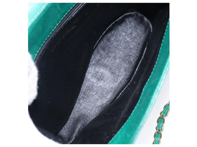 CHANEL Borsa a Mano con Catena in Pelle di Agnello Verde Oro CC Auth gh309 D'oro - vista 11