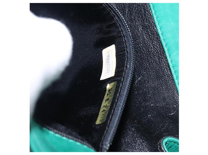 CHANEL Borsa a Mano con Catena in Pelle di Agnello Verde Oro CC Auth gh309 D'oro - vista 12
