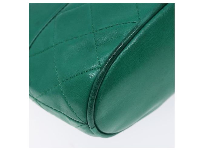 CHANEL Borsa a Mano con Catena in Pelle di Agnello Verde Oro CC Auth gh309 D'oro - vista 14