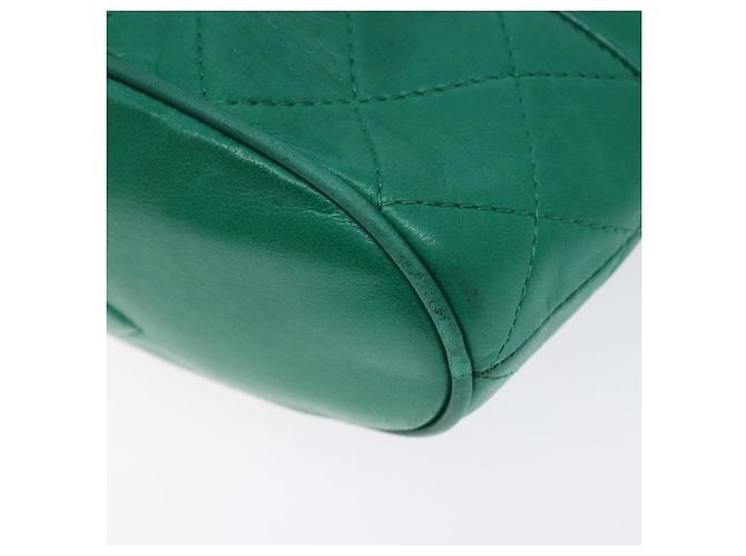 CHANEL Borsa a Mano con Catena in Pelle di Agnello Verde Oro CC Auth gh309 D'oro - vista 15