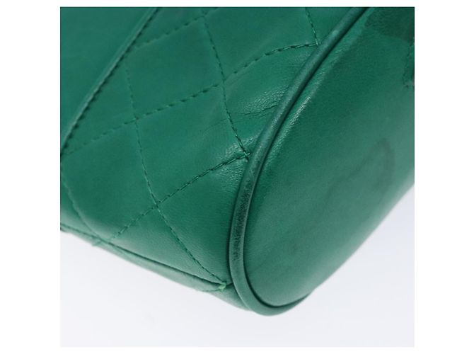 CHANEL Borsa a Mano con Catena in Pelle di Agnello Verde Oro CC Auth gh309 D'oro - vista 16