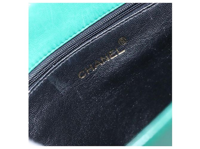 CHANEL Borsa a Mano con Catena in Pelle di Agnello Verde Oro CC Auth gh309 D'oro - vista 17