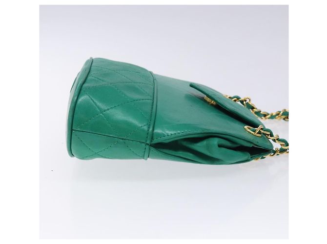 CHANEL Borsa a Mano con Catena in Pelle di Agnello Verde Oro CC Auth gh309 D'oro - vista 3