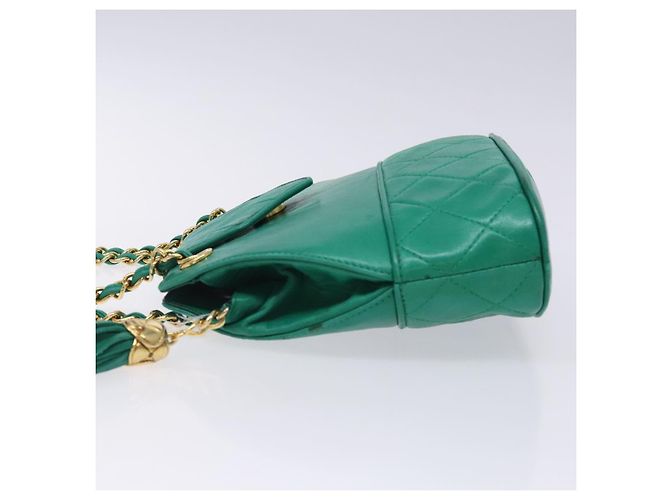 CHANEL Borsa a Mano con Catena in Pelle di Agnello Verde Oro CC Auth gh309 D'oro - vista 4