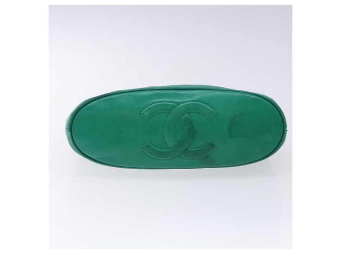 CHANEL Borsa a Mano con Catena in Pelle di Agnello Verde Oro CC Auth gh309 D'oro - vista 5