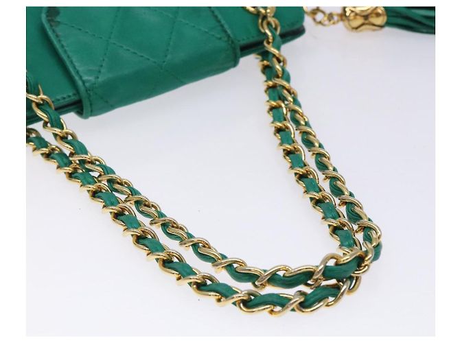 CHANEL Borsa a Mano con Catena in Pelle di Agnello Verde Oro CC Auth gh309 D'oro - vista 7