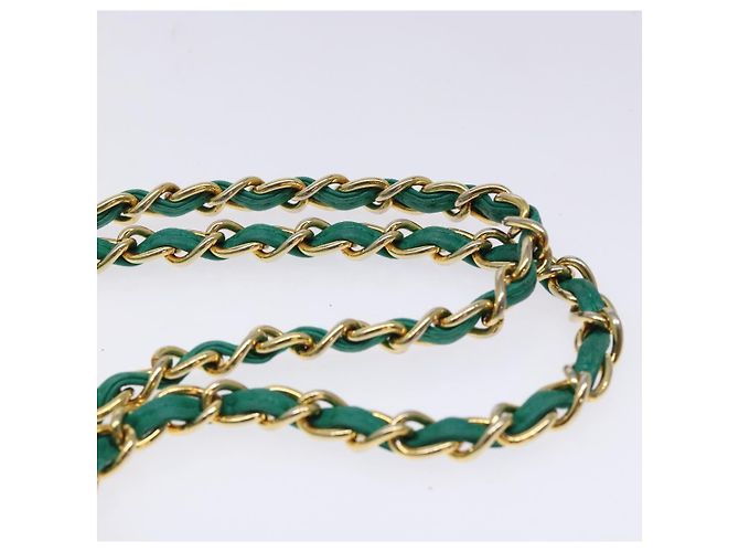 CHANEL Borsa a Mano con Catena in Pelle di Agnello Verde Oro CC Auth gh309 D'oro - vista 8