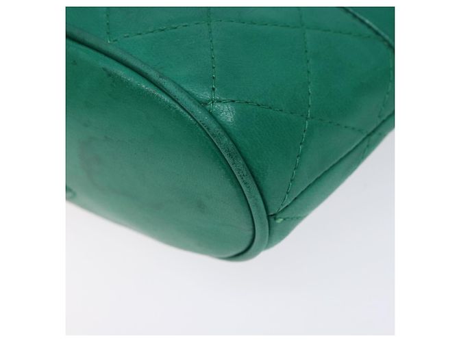 CHANEL Borsa a Mano con Catena in Pelle di Agnello Verde Oro CC Auth gh309 D'oro - vista 9