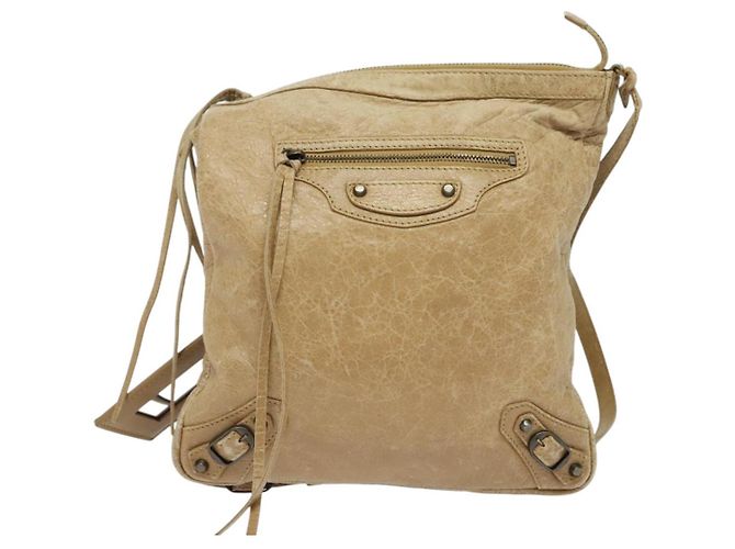 Balenciaga Borsa a spalla piatta classica in pelle beige Auth bs27986 - vista 13