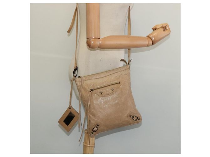 Balenciaga Borsa a spalla piatta classica in pelle beige Auth bs27986 - vista 22